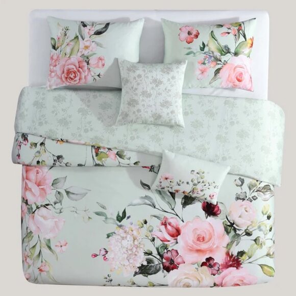 Bebejan Rose on Misty Green Reversible King Comforter Set - Picture 3 of 6
